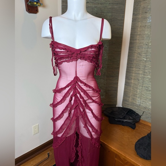 Mirror Palais Cascading Ruffle Gown in Sangre (Sheer) - Picture 3 of 10